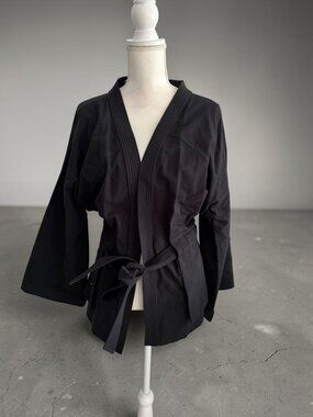 ANNETTE GORTZ Black Linen Blend Kimono Jacket Size 42 / US 12